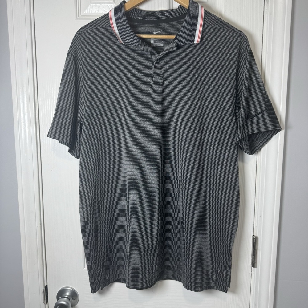 Nike Dri-Fit Black Horizontal Stripes Golf Polo Shirt Sz Large